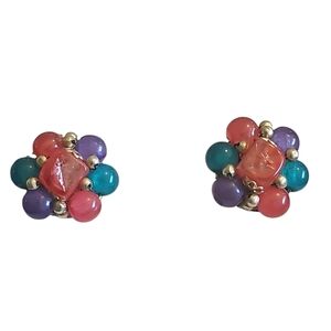 🦋 Vintage Colorful Beaded Clip On Earrings signed Hong Kong